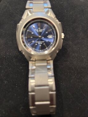 Casio Blue Dial Titanium-Tone Bracelet Watch